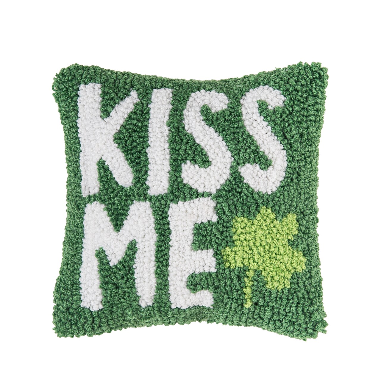 "Kiss Me" Clover St. Patrick's Day Mini Hooked Accent Pillow 8" x 8"